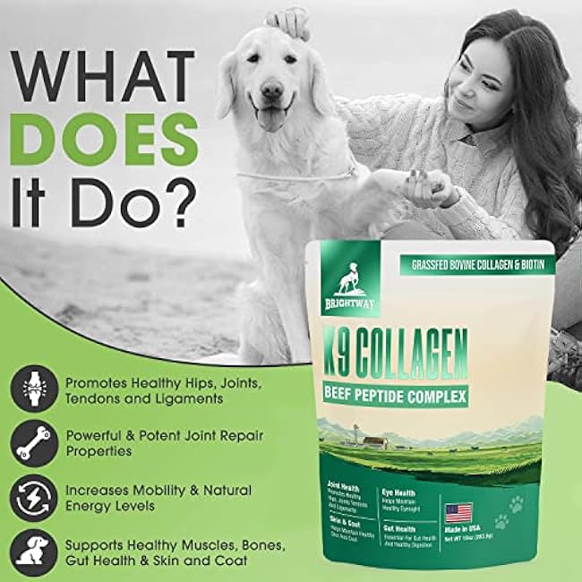 K9 Collagen PEPTIDE Complex W/BIOTIN - Hip & Joint Supplement for Dogs- Supports Healthy Joints, Skin & Coat ¨C Helps in Recovery & Repair¨C 3+ Months Supply - Over 114 Servings!-rC1Nyxbs