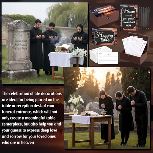 Image of Gilprop 112 Pcs Celebration of Life Memory Cards Set Share a Memory Cards with Box 2 Wood Sign with 4 Hold and 5 Pens, Sympathy Memorial Gifts Funeral Keepsake Decorations(Dusk)