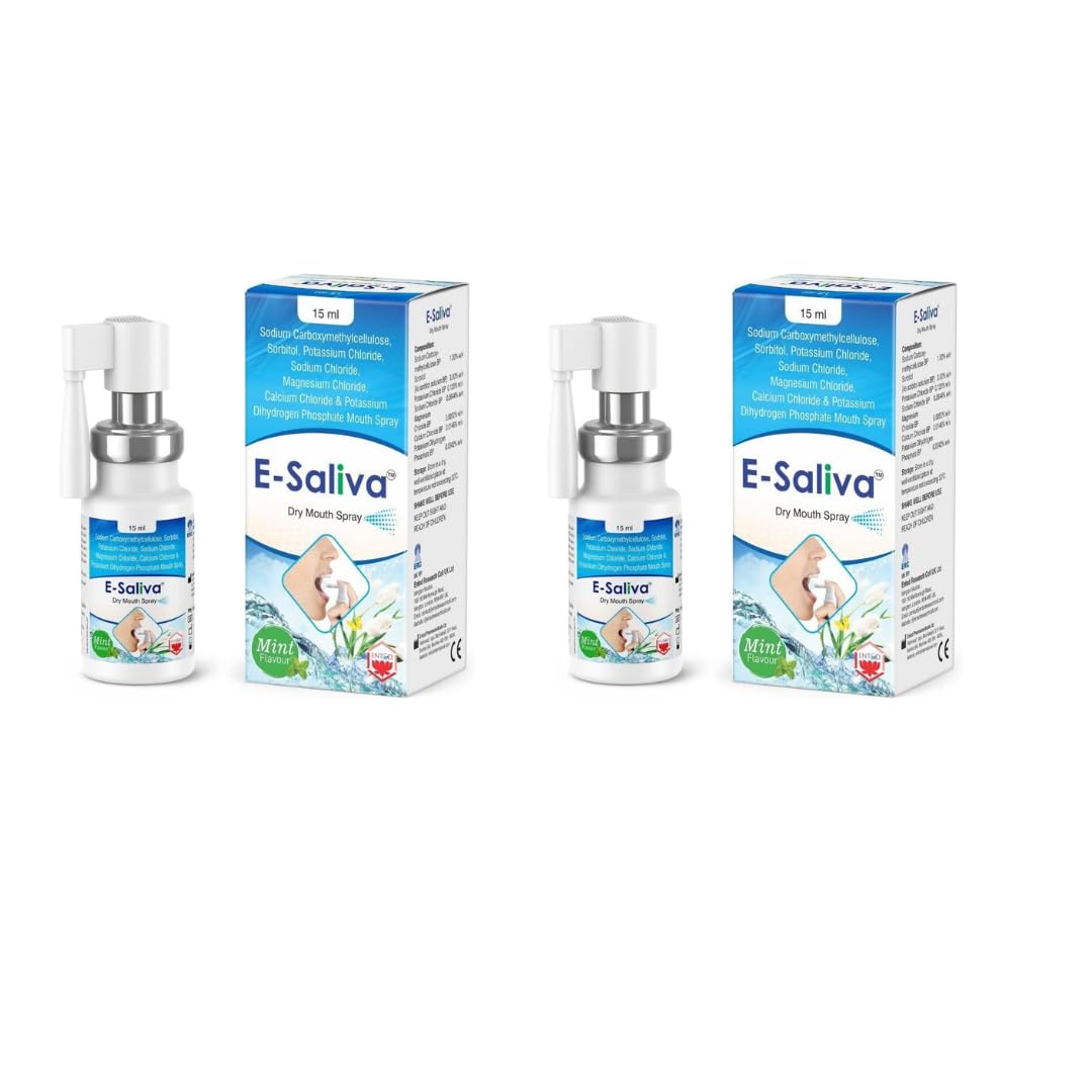 E-Saliva Mint Dry Mouth Spray - Instant Dry Mouth Relief - Hydrating Formula with Long-Lasting Effect - Moisturising Saliva Spray for Dry Mouth - Refreshing Mint Flavor 15ml (Pack of 2)