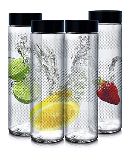 castanea Water Bottle 750 ml with Air Tight Black Matte Lid, Glass Bottle for Water, Smoothie, Juicer and Beverage (1, Pack of 1)