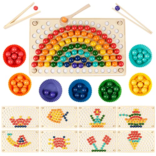 Holz Clip Beads Brettspiel, Rainbow Ball Elimination Game Toy Montessori Educational Holzspielzeug Holz Clip Beads Regenbogenspielzeug, Vorschule Lernspielzeug Geschenk für Kinder Mädchen Jungs (D)