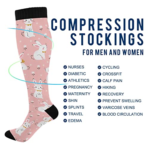 Image of Kigai Knee High Socks Easter Bunny Egg Compression Sock 1 Pair Casual Athletic Tube Socks for Soccer Women Men Medical Nurse Warm Stockings, 20-30mmHg