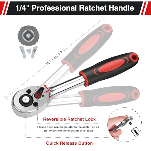 46-Piece 1/4 Ratchet Socket Wrench Set with Metric Bit Sockets - Professional Tool Set for Auto Repair and Home Use