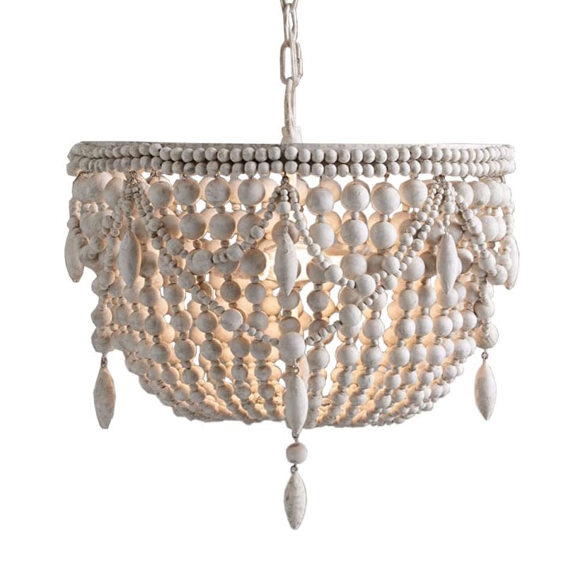 Suspension perles de bois pour une ambiance chambre de princesse et salle à manger rustique