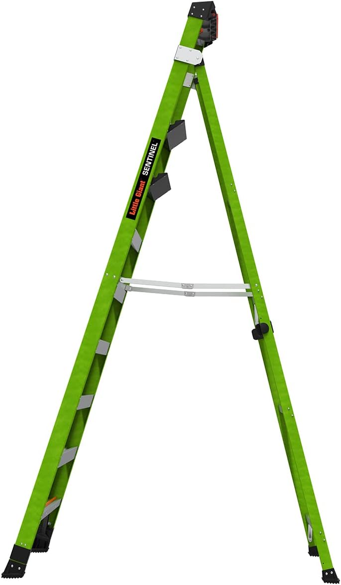 Little Giant Ladders, Sentinel, M10, 10ft A Frame Stepladder/Leaning Ladder, Fiberglass, Type 1AA, 375 lbs Weight Rating, (15910-002), Hi-viz Green