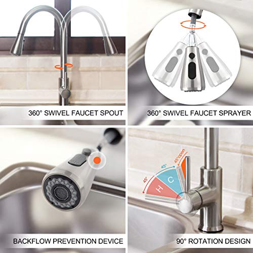 Kitchen Faucet with Pull Down Sprayer, Kitchen Sink Faucet, Single Handle High Arc Pull Out Brushed Nickel Sinks Faucet