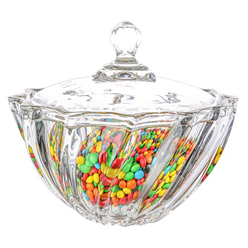ComSaf Glass Candy Dish with Lid, Clear Covered Candy Bowl, Crystal Storage Jar