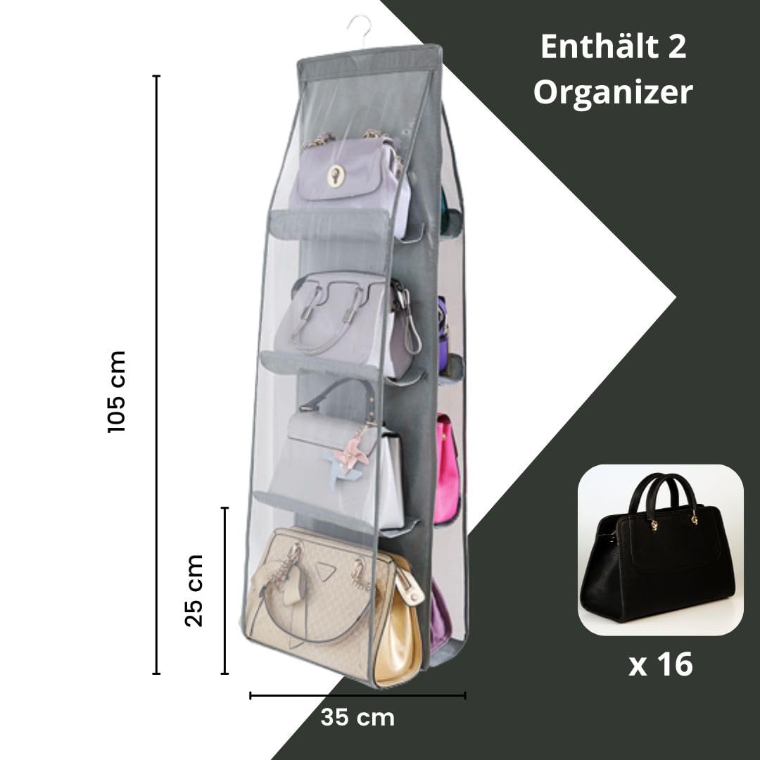 Handtaschen-Organizer Für Den Schrank – 8 Fächer, Faltbar, Mit Haken – Ordnung Für Taschen, Schals, Schuhe