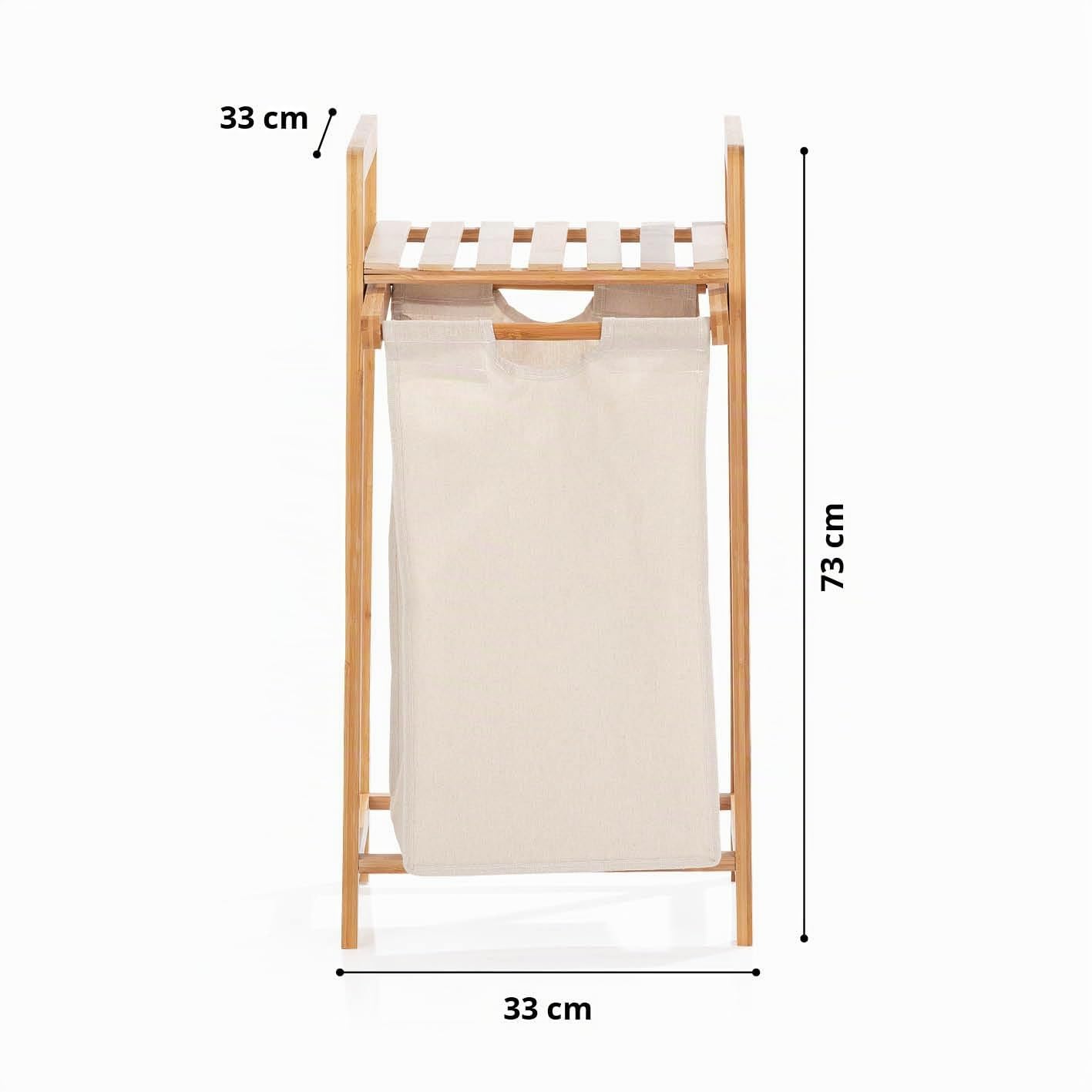 Lumaland Panier à linge en bambou avec sac à linge coulissant, matériau facile d'entretien, résistant à l'humidité et facile à nettoyer, 73 x 33 x 33 cm (H x l x L)