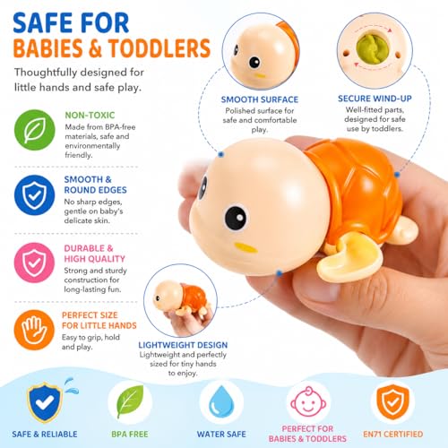 Image of PLUSPOINT Bath Toys for Toddlers | 4 Pack Swimming Turtle Bath Toys | Wind Up Floating Water Toys for Babies & Kids | Bathtub, Pool & Water Play Toys for Boys & Girls 1+ Years