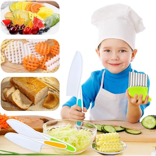 XNBTFK 6 PCS Kids Knife Set for Mini Chef, Children's Cooking Knives in 4 Sizes, Kids Kitchen Set for Vegetables, Fruits, Salad, Cake - Image 7
