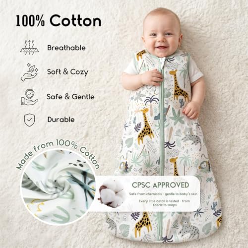 Image of Yoofoss Baby Sleep Sack 0-6 Months TOG 1.0 Baby Wearable Blanket, 2 Pack 100% Organic Cotton Infant Toddler Sleeping Sack 2-Way Zipper Lightweight Sleep Sack
