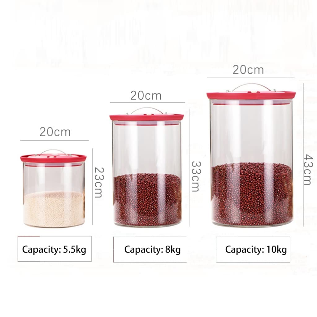 Contenitori rotondi ermetici in vetro per riso con coperchio, contenitori trasparenti per alimenti, barattoli per dispensa da cucina, per farina, cereali, zucchero, tè, c,Capacità libera 5,5 kg