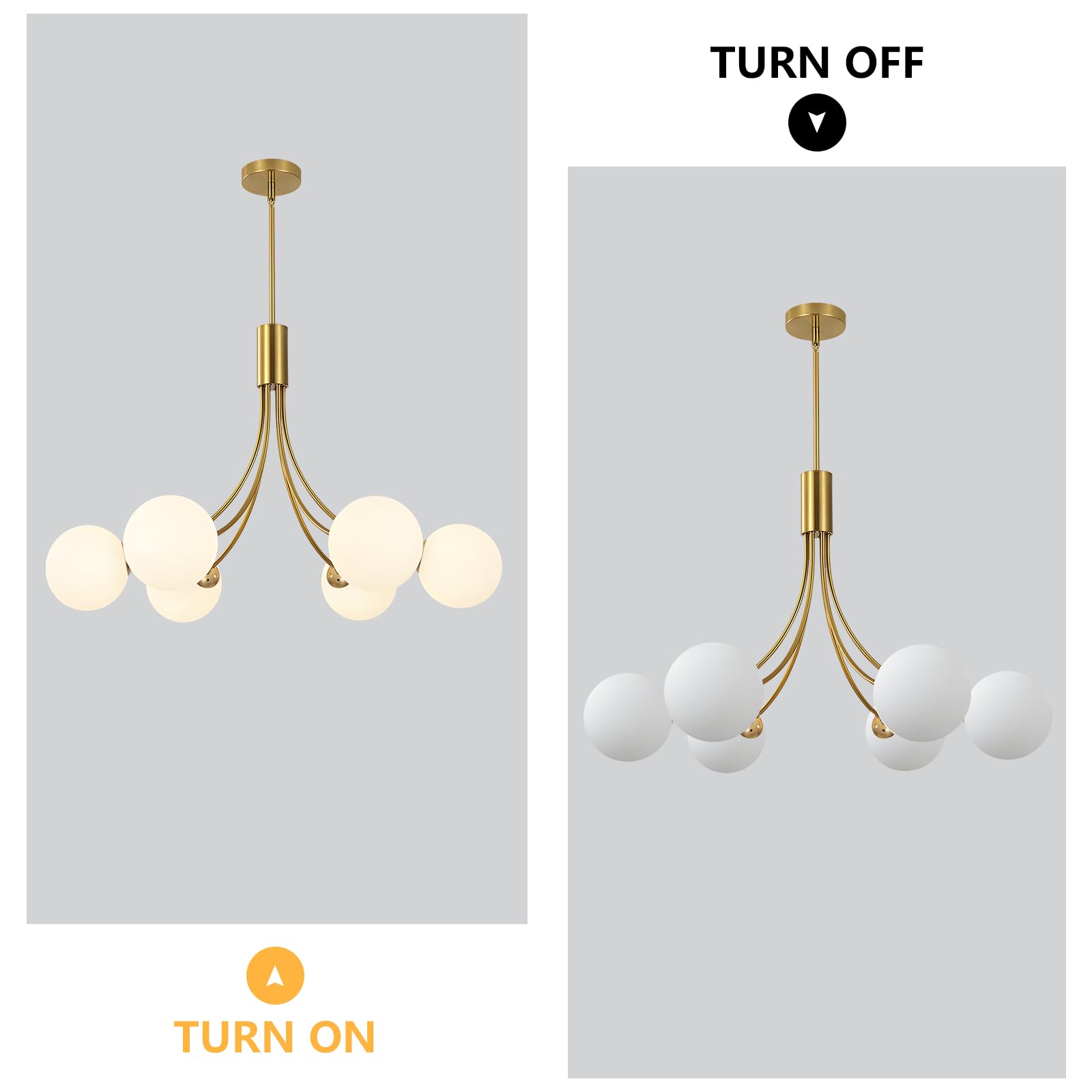 KCO Lighting Lampadario Sputnik Moderno 6 luci,Lampadario Oro Con Sfere Bianche per Sala da Pranzo, Isola Cucina, Soggiorno,Camera da Letto