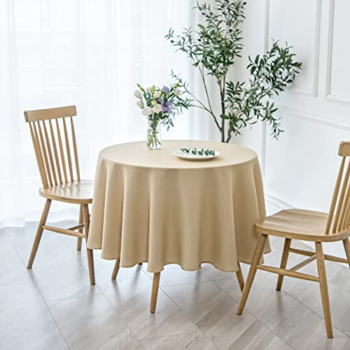Image of maxmill Round Textured Tablecloth Spill-Proof Wrinkle Free Soft Jacquard Table Cloth for Circular Table Cover, for Dining Room Buffet Banquet Parties Holiday Dinner, 70 Inch Beige