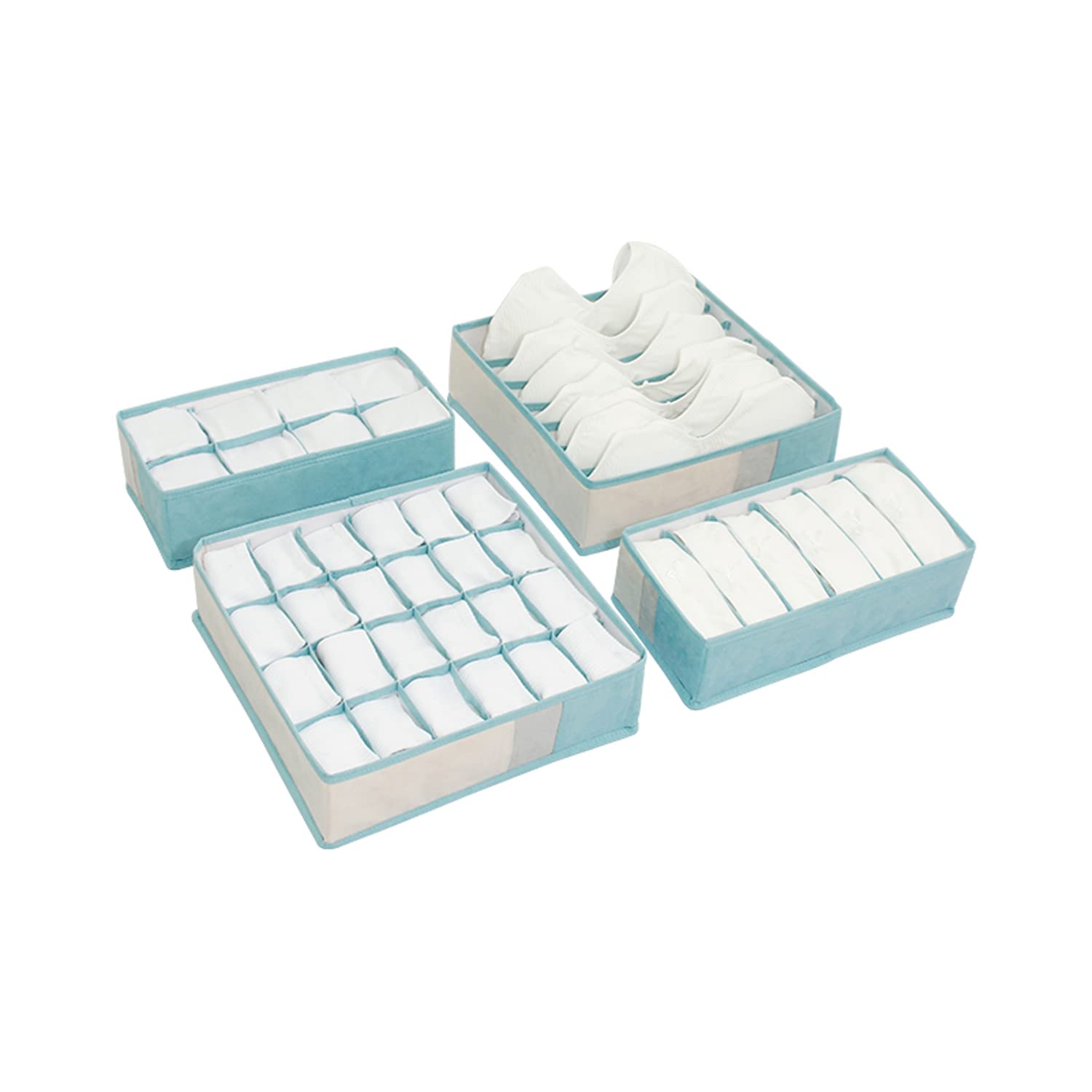 Biliyer Drawer Underwear Organizer Divider 4PCS Soft Suede Material Fold-able Storage Bins Bedroom Closet Organizer Boxes for Storing Undies Lingerie Socks Bra Scarves