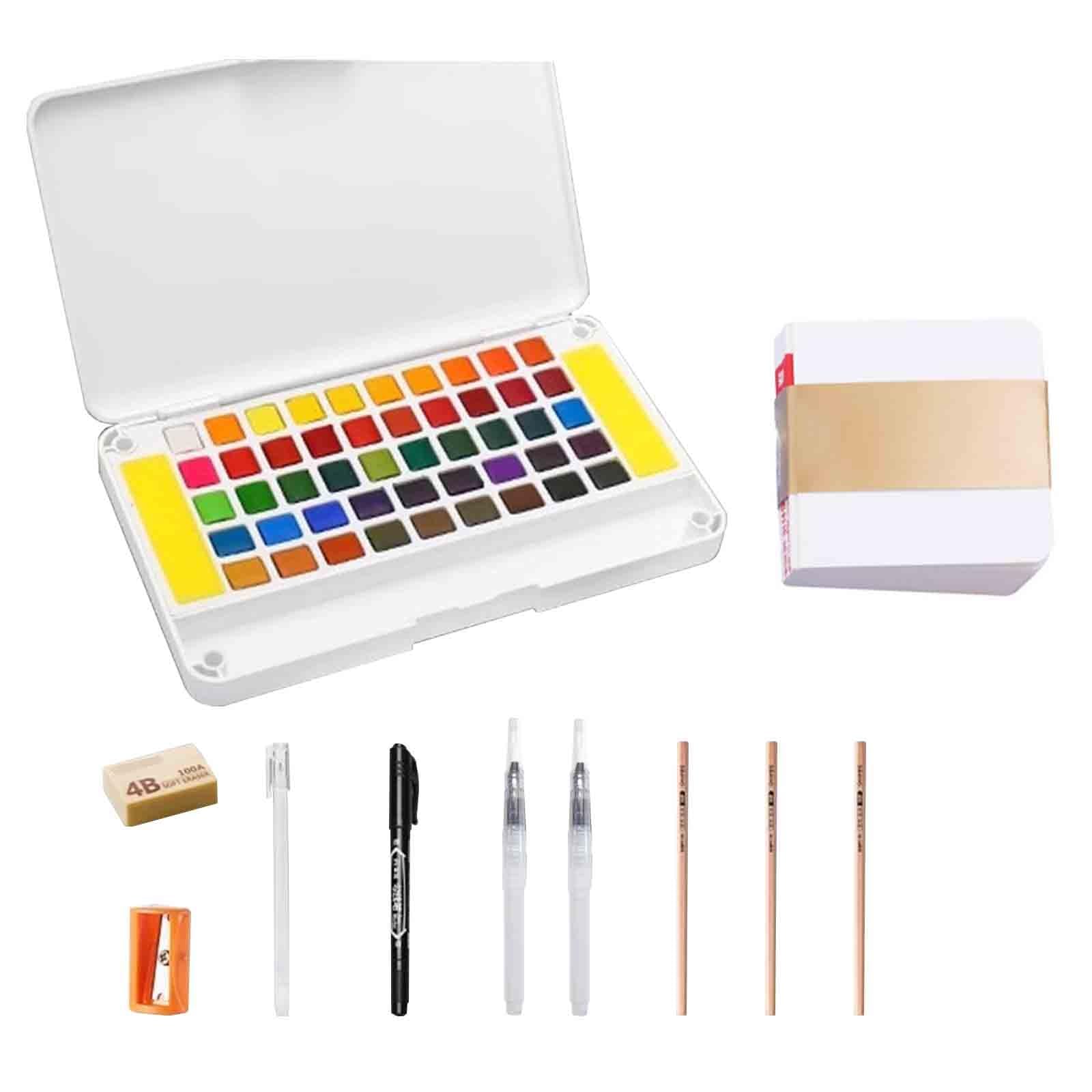 Apuntes Mini Acuarelas Portátil Portátil Sólido Kit Acuarela Portatil Todo En Uno Dibujo Acuarelas De Viaje Para Salidas Otoñales(48-colour-C)