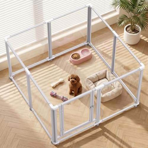 Clear Acrylic Dog Play Pen Indoor Pet Enclosure for Small Dogs & Cats Outdoor Use with Door Easy Assemble & Cleaning