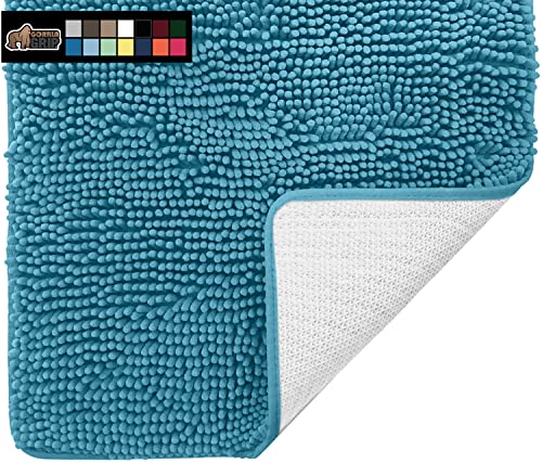 Gorilla Grip Original Luxus Chenille Badteppich 44x26 extra weich und saugfähig große Shaggy Teppiche Maschine waschen trocken perfekte Plüsch Teppich Matten für Wanne, Dusche und Bad, Mosaik Blau Cover