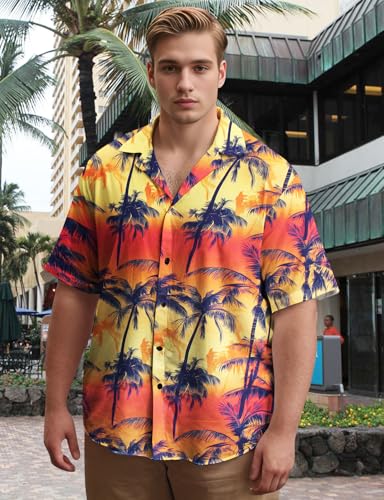Image of Yoimira Hawaiian Shirts for Men, Print Mens Casual Short Sleeve Button Down Shirts Floral Aloha Beach Shirt