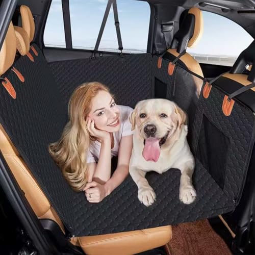 【Woxiro】ペット用ドライブシート 犬ドライブマット 車ペットシート 犬猫用シート 防水 耐摩 滑り止め 可視メッシュ窓 安全ベルト付き 水洗い可能 取り付け簡単 使いやすい 全車種 後部座席 アウトドア 旅行 お出かけ カー用品 (ブラック)
