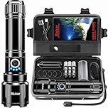 Blukar Torcia LED Potente Professionale, Ultra Alto Lumen Super Luminoso Zoomabile Torcia Alta Potenza, Ricaricabile, 5 Modalità, IP67 Impermeabile Flashlight per Campeggio/Pesca/Emergenza/Trekking