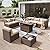 Aoxun 8 Piece Patio Furniture Set with 44” Fire Pit Table Wicker Rattan Outdoor Sectional Sofa Set with Coffee Table and 4” Thickened Cushions, Beige (Waterproof Cover Included)