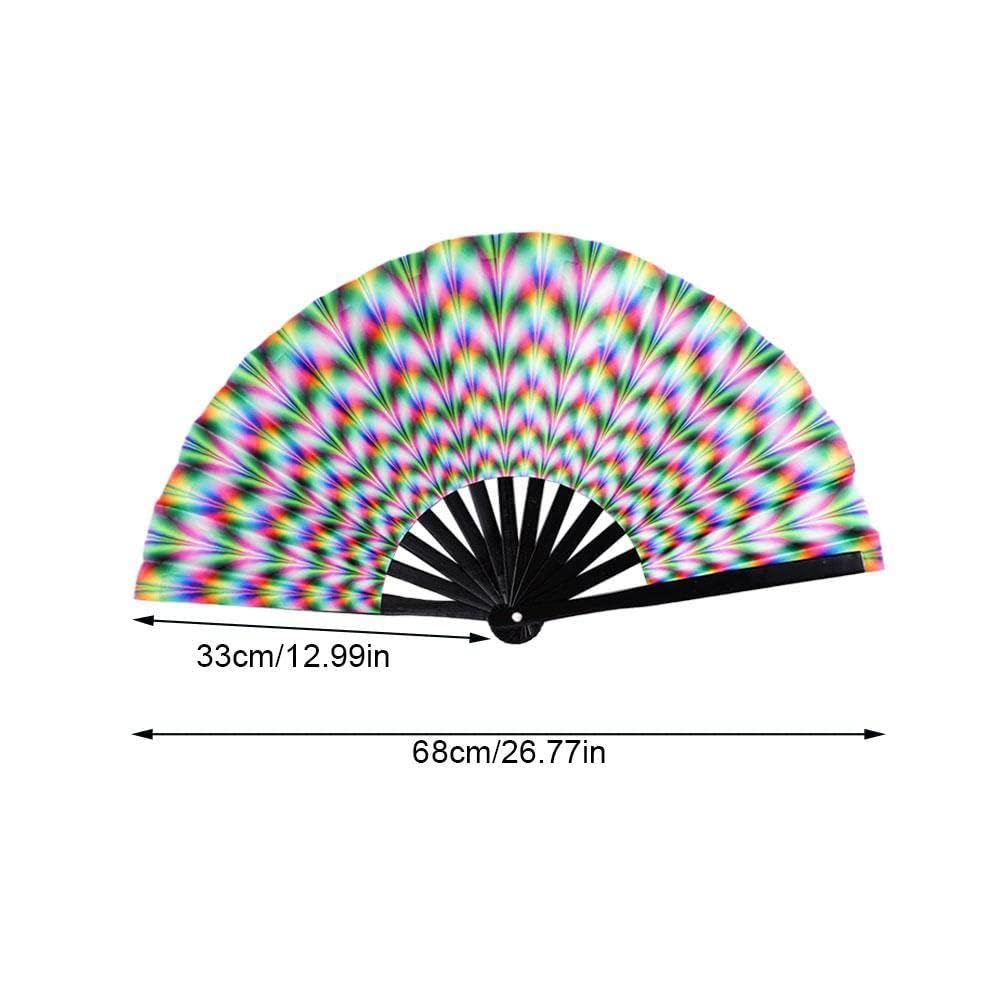 Wmool B2R7 - Abanico plegable y reflectante de color degradado, suave, accesorios de baile, ventilador de fibra para fotografía, fiesta, tela B2R7, tamaño grande