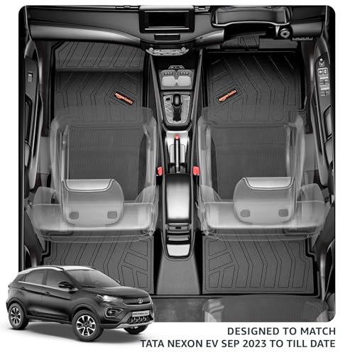 Image of Amazon Basics - 5D Car Floor Mats for Nexon EV /EV (Sep 2023-Present) | All-Weather | Odor-Free | Precision Fit| TPE | Black