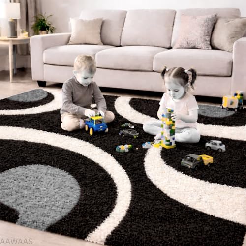 Image of 3D Shaggy Polyester Carpet Rug Runner Area Mats for Bedroom /Living Area /Home with Anti Slip Backing Soft /Fluffy Hight Pile - (Moon Silver, 6x9 feet)