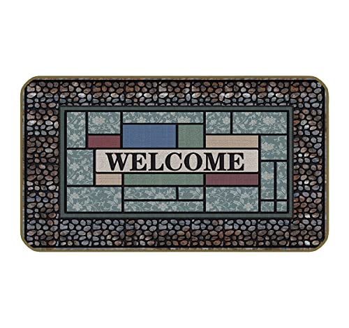Uinhmop 17''×30'' Vintage Cobblestone Pattern Welcome Decorative Doormat,Geometric Blue Stone Welcome Floor Mats,Farmhouse Decor For Home Kitchen Front Door Porch Garden Patio Yard Outdoor Indoor #TOP28
