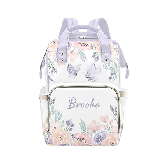 Liveweike Butterfly Personalized Diaper Bag Backpack Custom Name Daypack Large Mommy Bag for Teen Girl Boy Student