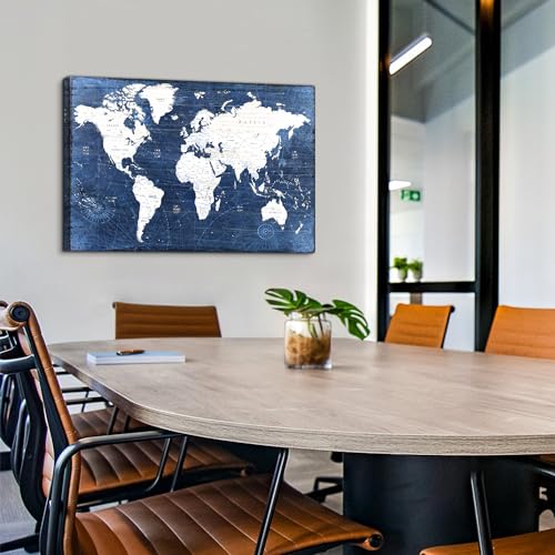 Image of Vintage World Map Wall Art Men Office Wall Decor, Extra Large World Maps Picture Canvas Prints for Living Room Bedroom Home Decor Map of the Worlds Painting Poster Retro Map Artwork Decorations 32x48 inch