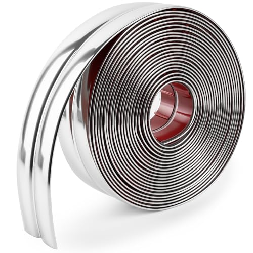 Multifunctional Wall Molding Trim, Peel and Stick Caulk Strip for Table Edge Door Frame Baseboard, Decorative Molding Trim for Inside Outside Corners, Shiny Silver, 18ft x 1.6in by XCPP - Used condition - US$11.99