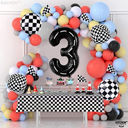 Image of KatchOn Black Number 3 Balloon 40 Inch, 3rd Birthday Decorations for Boys | Number 3 Race Car Balloon for Construction Birthday Party Supplies 3 Year Old