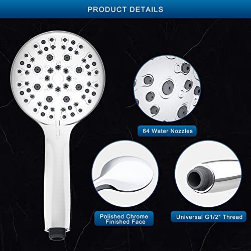 Shower Head With Handheld,Real Sus304 Holes,Vikobin 6 Spray Modes High Pressure Shower Head Set With Hose Adjustable Bracket Rubber Washers(Chrome)… #TOP2