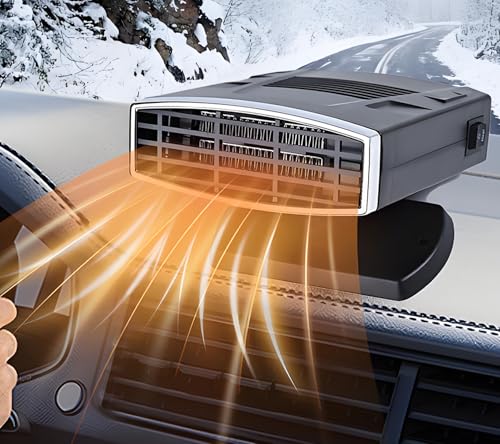 Car Heater, Portable 200W 12V Car Heater & Defroster, 2-in-1 Fast Heating & Cooling Fan, Plug in Car Heater for Windshield Defogger, 360° Rotatable Car Heaters for Vehicle,RV,SUV (Black&Silver)