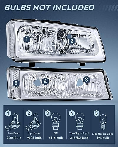 Image of Nilight Headlight Assembly for 2003 2004 2005 2006 Chevy Silverado Avalanche 1500 1500HD 2500 2500HD 3500 Chevrolet Pickup Replacement Headlamp Housing Bumper Lamp Set