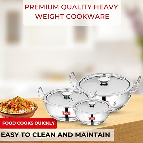 Camro Steel Kadhai with Lid Induction Bottom 3.1 Liters| Cookware Kadhai Steel Stainless Induction Base/Gas Stove Compatible | Kadhai for Deep... - Image 4