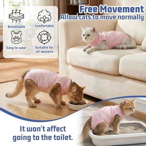 WJIAAA Katzenbody nach OP, Hellrosa Atmungsaktiver bequemer Erholungsanzug Anti leckende Katzen Operationsanzug mit Mesh für Katze Body Operation, Recovery Kastration Spay Entwöhnung Leckschutz(M)