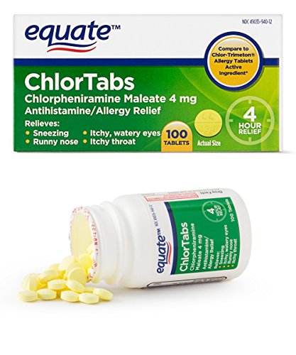 Equate ChlorTabs Tablets Antihistamine Tablets, 4 mg, 100 Ct (2 Pack)