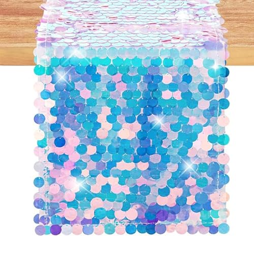 Valicaer Chemin de Table à Paillettes,Chemin de Table Scintillante Ruban de Table Rouleau Irisées Nappe à Paillettes Rectangulaire Décoration de Table pour...