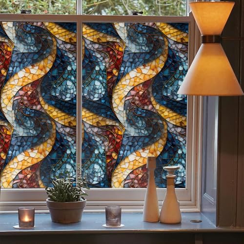 Vinilo decorativo ventana 15.7"x118" azul dorado miniatura 3