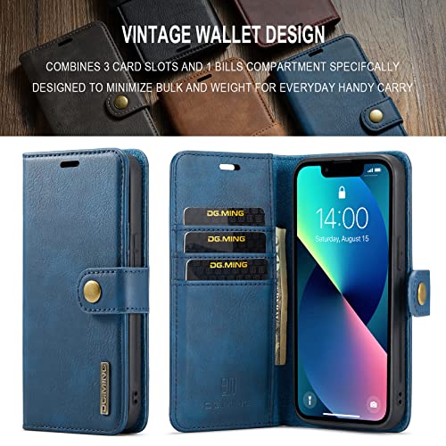 Étui antichoc iPhone 13 bleu en cuir véritable pour tout ranger
