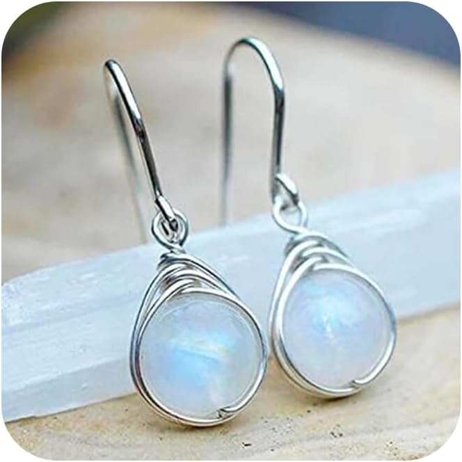 Natural Moonstone 925 Sterling Silver Drop Dangle Earrings Dangle Hoop Earrings Moonstone Lapis Copper Turquoise Rose Quartz Onyx Earrings Dangle Style Sterling Silver for Women