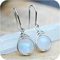 Sdouefos Natural Moonstone 925 Sterling Silver Drop Dangle Earrings for Women - Hypoallergenic Teardrop Hoop Design