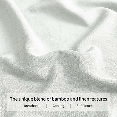 Naturefield Linen Bed Sheets, King Size 80% Rayon From Bamboo 20% Linen Cool Breathable Sheet Set With 16" Deep Pocket, 4 Piece Soft Fitted Sheets, Flat Sheet, 2 Pillowcases For Home, White #TOP3