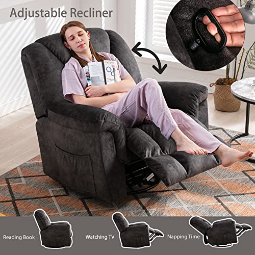 Anj Oversized Rocker Recliner Chair Manual 360 Degree Swivel Recliners Comfy Glider Rocking Chairs For Big Man Home Extra Wide Overstuffed Reclining Chair For Living Room, Grey #TOP3