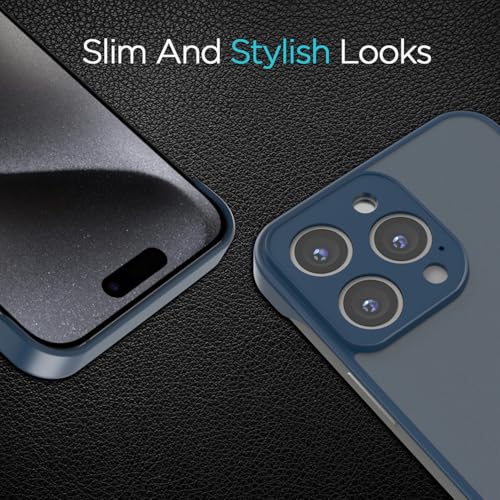 Image of Amazon Basics Cover for iPhone 16 Pro |Hybrid Frameless|Full Camera Protection|Raised Edges|Frosted Matte Translucent Bumper Case(Blue)