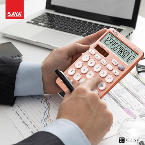 Image of SAYA SY-C101 Ultra-Fast, Ultra-Light Desktop Calculator | Ergonomic Design for Comfort | Ideal for Office & School Use | 3-Year Warranty | Stylish Peach Color for Home & Professional Settings.
